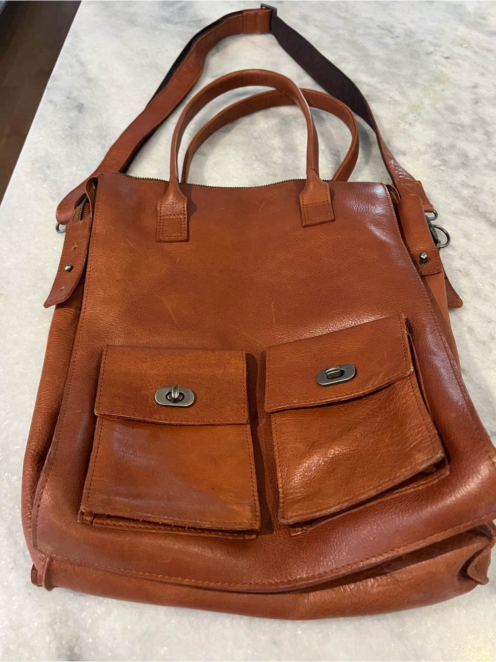 Genuine Leather Tote Bag in Cognac Brown - Casual Everyday Carry
